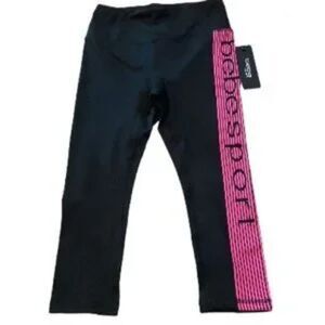 BEBE Sport Capri Workout Yoga Pants Black and Hot Pink Stripes Womens Small